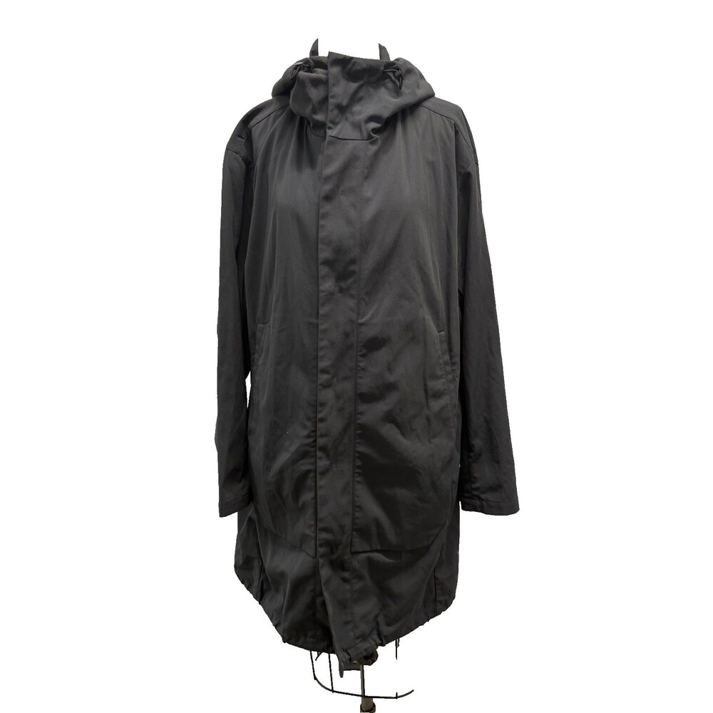 Theory Men’s Hooded Military Style Parka Coat Charcoal grey sheen  Drawstring L